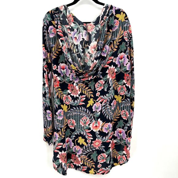 NWT RAISINS Colorful Floral Print Lace Up Front Hooded Swim Cover Up Size XL - Picture 4 of 8